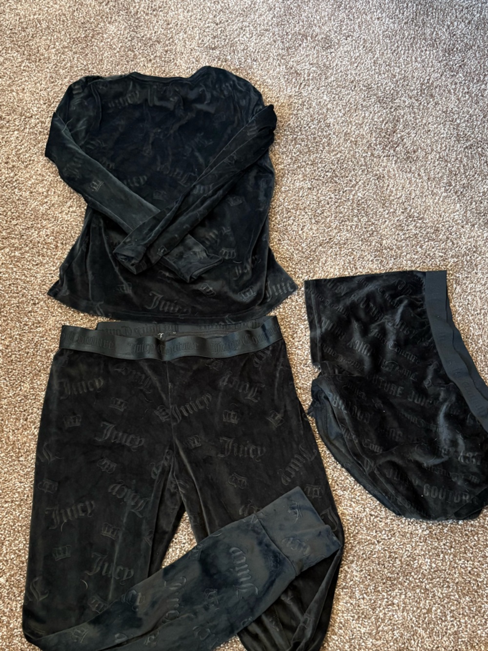 Juicy Couture Black Velour Logo Three-Piece Set